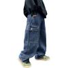 imageRolanko Boys Baggy Jeans Wide Leg Elastic Waist Denim Pants Loose Fit Trousers Vintage Y2K StreetwearCargo