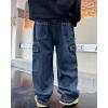 imageRolanko Boys Baggy Jeans Wide Leg Elastic Waist Denim Pants Loose Fit Trousers Vintage Y2K StreetwearCargo