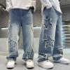 imageRolanko Boys Baggy Jeans Wide Leg Elastic Waist Denim Pants Loose Fit Trousers Vintage Y2K StreetwearSandedstar