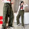 imageRolanko Girls Cargo Pants Baggy Y2K Cargo Trousers Jeans Wide Leg Pants with Multi Pockets 415 YearsArmygreen