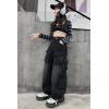 imageRolanko Girls Cargo Pants Baggy Y2K Cargo Trousers Jeans Wide Leg Pants with Multi Pockets 415 YearsBlackmultipockets