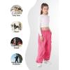 imageRolanko Girls Cargo Pants Wide Leg Streetwear Kids Pants with Pockets Trendy Jogger Trousers 414 YearsRosepink