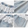 imageRolanko Girls Jeans Denim Elastic Wasit Wide Leg Baggy Pants Kids Clothes 414 YearsLace