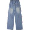 imageRolanko Girls Jeans Denim Elastic Wasit Wide Leg Baggy Pants Kids Clothes 414 YearsPinkbutterfly