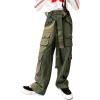 imageRolanko Girls Cargo Pants Baggy Y2K Cargo Trousers Jeans Wide Leg Pants with Multi Pockets 415 YearsArmygreen