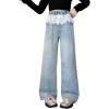 imageRolanko Girls Jeans Denim Elastic Wasit Wide Leg Baggy Pants Kids Clothes 414 YearsLace