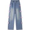 imageRolanko Girls Jeans Denim Elastic Wasit Wide Leg Baggy Pants Kids Clothes 414 YearsPinkbutterfly