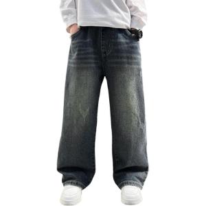 imageRolanko Boys Baggy Jeans Wide Leg Elastic Waist Denim Pants Loose Fit Trousers Vintage Y2K StreetwearBasic