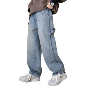 imageRolanko Boys Baggy Jeans Wide Leg Elastic Waist Denim Pants Loose Fit Trousers Vintage Y2K StreetwearSidestraps