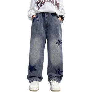 imageRolanko Boys Baggy Jeans Wide Leg Elastic Waist Denim Pants Loose Fit Trousers Vintage Y2K StreetwearStar