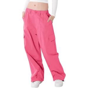 imageRolanko Girls Cargo Pants Wide Leg Streetwear Kids Pants with Pockets Trendy Jogger Trousers 414 YearsRosepink