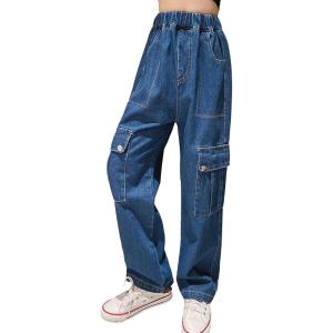 imageRolanko Girls Jeans Denim Elastic Wasit Wide Leg Baggy Pants Kids Clothes 414 YearsD1cargo