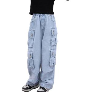 imageRolanko Girls Jeans Denim Elastic Wasit Wide Leg Baggy Pants Kids Clothes 414 YearsG2cargo