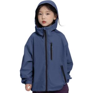 imageRolanko Girls Waterproof Hooded Jacket Lightweight Raincoats for Kids Boys Windbreaker Outdoor Rain JacketNavy