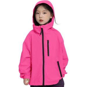 imageRolanko Girls Waterproof Hooded Jacket Lightweight Raincoats for Kids Boys Windbreaker Outdoor Rain JacketRose