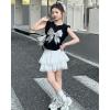 imageRolanko Girls Boho Lace Skorts Flowy Ruffle Tiered Crochet Mini Skirts with Builtin ShortsTutu White