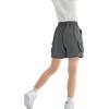 imageRolanko Girls Cargo Shorts Lightweight Parachute Short Pants with Pockets Summer Cargo Shorts for Kids Casual Hiking SportsRustgrey