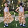 imageRolanko Girls Floral Print Long Skirts ALine High Waist Tiered Boho Maxi Skirt with Lace TrimOrange