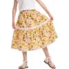 imageRolanko Girls Floral Print Long Skirts ALine High Waist Tiered Boho Maxi Skirt with Lace TrimOrange