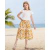 imageRolanko Girls Floral Print Long Skirts ALine High Waist Tiered Boho Maxi Skirt with Lace TrimOrange