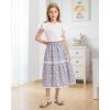 imageRolanko Girls Floral Print Long Skirts ALine High Waist Tiered Boho Maxi Skirt with Lace TrimPinkpurple
