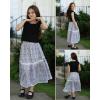 imageRolanko Girls Floral Print Long Skirts ALine High Waist Tiered Boho Maxi Skirt with Lace TrimPinkpurple