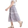 imageRolanko Girls Floral Print Long Skirts ALine High Waist Tiered Boho Maxi Skirt with Lace TrimPinkpurple