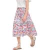 imageRolanko Girls Floral Print Long Skirts ALine High Waist Tiered Boho Maxi Skirt with Lace TrimRed