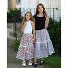 imageRolanko Girls Floral Print Long Skirts ALine High Waist Tiered Boho Maxi Skirt with Lace TrimRed