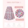 imageRolanko Girls Floral Print Long Skirts ALine High Waist Tiered Boho Maxi Skirt with Lace TrimRed