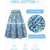 imageRolanko Girls Floral Print Long Skirts ALine High Waist Tiered Boho Maxi Skirt with Lace TrimRoyalblue