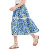 imageRolanko Girls Floral Print Long Skirts ALine High Waist Tiered Boho Maxi Skirt with Lace TrimRoyalblue