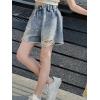 imageRolanko Girls Jean Shorts Wide Leg Baggy Denim Shorts Elastic Waist Kids Shorty Summer Short with Pocket 614 YearsDiamonds