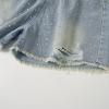 imageRolanko Girls Jean Shorts Wide Leg Baggy Denim Shorts Elastic Waist Kids Shorty Summer Short with Pocket 614 YearsDiamonds