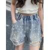 imageRolanko Girls Jean Shorts Wide Leg Baggy Denim Shorts Elastic Waist Kids Shorty Summer Short with Pocket 614 YearsDiamonds