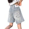 imageRolanko Girls Jean Shorts Wide Leg Baggy Denim Shorts Elastic Waist Kids Shorty Summer Short with Pocket 614 YearsEmbroideryfloral