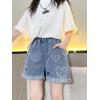 imageRolanko Girls Jean Shorts Wide Leg Baggy Denim Shorts Elastic Waist Kids Shorty Summer Short with Pocket 614 YearsHairyheart