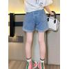 imageRolanko Girls Jean Shorts Wide Leg Baggy Denim Shorts Elastic Waist Kids Shorty Summer Short with Pocket 614 YearsHairyheart