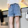 imageRolanko Girls Jean Shorts Wide Leg Baggy Denim Shorts Elastic Waist Kids Shorty Summer Short with Pocket 614 YearsHairyheart