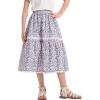 imageRolanko Girls Floral Print Long Skirts ALine High Waist Tiered Boho Maxi Skirt with Lace TrimPinkpurple