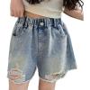 imageRolanko Girls Jean Shorts Wide Leg Baggy Denim Shorts Elastic Waist Kids Shorty Summer Short with Pocket 614 YearsDiamonds