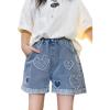 imageRolanko Girls Jean Shorts Wide Leg Baggy Denim Shorts Elastic Waist Kids Shorty Summer Short with Pocket 614 YearsHairyheart