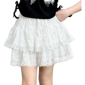 imageRolanko Girls Boho Lace Skorts Flowy Ruffle Tiered Crochet Mini Skirts with Builtin ShortsTutu White