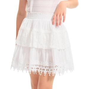 imageRolanko Girls Boho Lace Skorts Flowy Ruffle Tiered Crochet Mini Skirts with Builtin ShortsWhite
