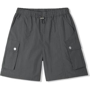 imageRolanko Girls Cargo Shorts Lightweight Parachute Short Pants with Pockets Summer Cargo Shorts for Kids Casual Hiking SportsRustgrey