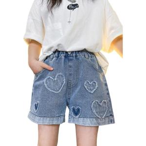 imageRolanko Girls Jean Shorts Wide Leg Baggy Denim Shorts Elastic Waist Kids Shorty Summer Short with Pocket 614 YearsHairyheart