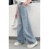 imageRolanko Girls Baggy Jeans Distressed Denim Pants Elastic Waist Wide Leg Jeans for Girls Kids Loose Fit 414 YearsPinkbutterfly