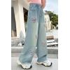 imageRolanko Girls Baggy Jeans Distressed Denim Pants Elastic Waist Wide Leg Jeans for Girls Kids Loose Fit 414 YearsPinkheart