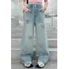 imageRolanko Girls Baggy Jeans Distressed Denim Pants Elastic Waist Wide Leg Jeans for Girls Kids Loose Fit 414 YearsPinkheart