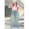 imageRolanko Girls Baggy Jeans Distressed Denim Pants Elastic Waist Wide Leg Jeans for Girls Kids Loose Fit 414 YearsPinkheart